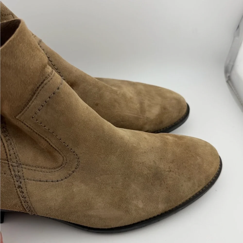 Paul Green Suede Ankle Boots 8.5 Tan Excellent Western Side‎ Zip Low Block Heel